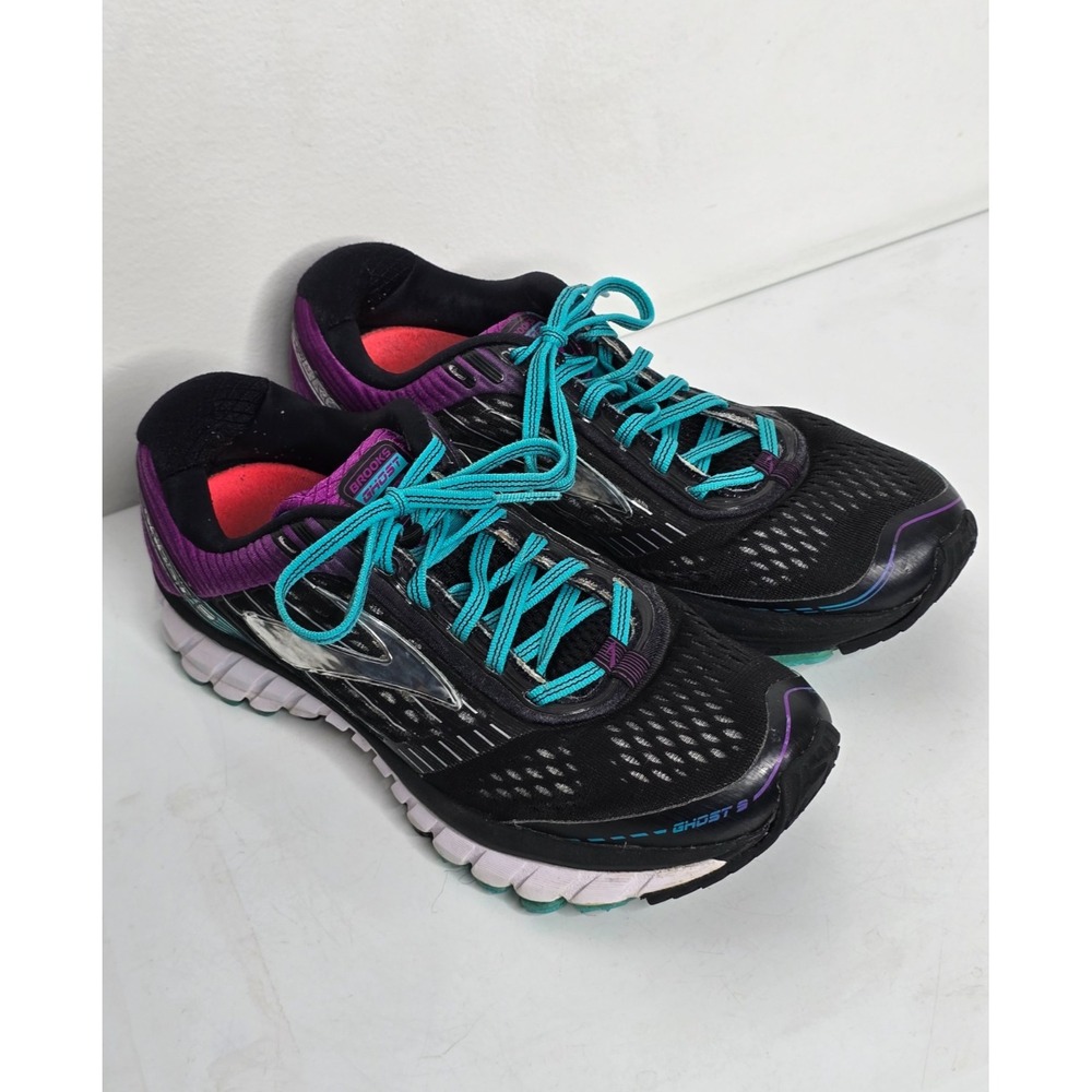 Brooks Ghost 9 Women's 9.5 Running Shoes Sneaker Black Teal Purple Comfort